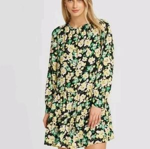 NWT Who What Wear Long Sleeve Round Neck Button Back Tiered Mini Dress.